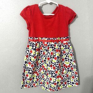 Healthtex Red Cherry Leopard Print Dress 4T Keyhole Cap Sleeve